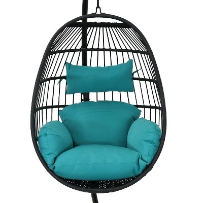 Sunnydaze Decor Sunnydaze Outdoor Resin Wicker Patio Dalia Hanging Basket Egg Chair With Cushions, Headrest, And Steel Stand Set - Teal - 3pc 10 Sunnydaze Decor Sunnydaze Outdoor Resin Wicker Patio Dalia Hanging Basket Egg Chair With Cushions, Headrest, And Steel Stand Set - Teal - 3pc - Image 8