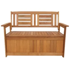 Sunnydaze Decor Sunnydaze Outdoor Meranti Wood With Teak Oil Finish 2-Person Garden Storage Bench Seat - 47" - Brown -Sunnydaze Decor GUEST 9d68fc6b 5879 4872 8320 c4c4d0a48a99