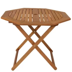 Sunnydaze Decor Sunnydaze Outdoor Meranti Wood With Teak Oil Finish Folding Patio Dining Table And Chairs - Brown - 5pc -Sunnydaze Decor GUEST 9fde57b1 4230 46ea 8c98 ee592d738add