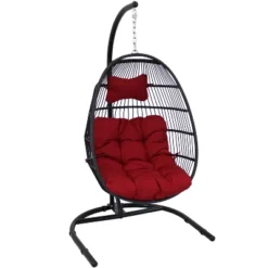 Sunnydaze Decor Sunnydaze Outdoor Resin Wicker Patio Julia Hanging Basket Egg Chair Swing With Cushions, Headrest, And Steel Stand Set - 3pc -Sunnydaze Decor GUEST a03df505 bf53 4ba8 a0c8 c4bcc1690036