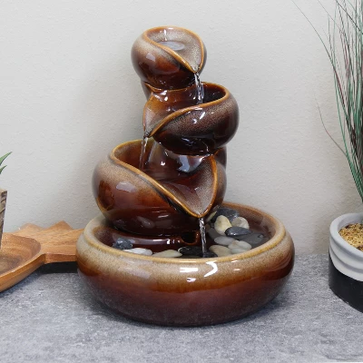 Sunnydaze Decor Sunnydaze Indoor Home Decorative Glazed Smooth Ceramic Tiered Vessels Tabletop Water Fountain - 10" - Brown 3 Sunnydaze Decor Sunnydaze Indoor Home Decorative Glazed Smooth Ceramic Tiered Vessels Tabletop Water Fountain - 10" - Brown