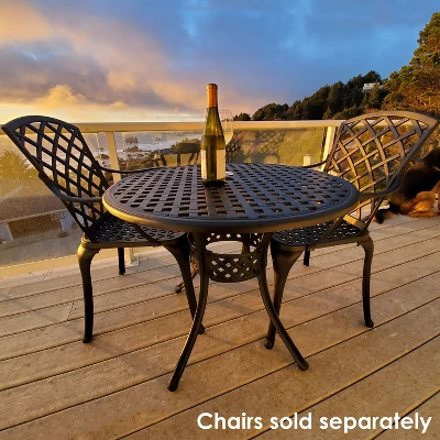 Sunnydaze Decor Sunnydaze Round Lattice Design Cast Aluminum Outdoor Patio Table With Umbrella Hole, Black 8 Sunnydaze Decor Sunnydaze Round Lattice Design Cast Aluminum Outdoor Patio Table With Umbrella Hole, Black - Image 6