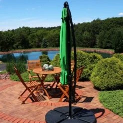 Sunnydaze Decor Sunnydaze Outdoor Steel Cantilever Offset Patio Umbrella With Air Vent, Crank, And Base - 9.25' -Sunnydaze Decor GUEST a30614f7 f419 4ed1 81aa 1313cca2d138