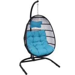 Sunnydaze Decor Sunnydaze Outdoor Resin Wicker Patio Julia Hanging Basket Egg Chair Swing With Cushions, Headrest, And Steel Stand Set - 3pc -Sunnydaze Decor GUEST a3f5c3dc 465b 4ede 9966 d27e6c440453