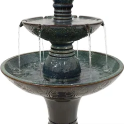 Sunnydaze Decor Sunnydaze 38"H Electric Ceramic 2-Tier Outdoor Water Feature With LED Lights, Green -Sunnydaze Decor GUEST a46ebcd7 07ab 477a 9a00 34112426614c