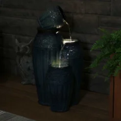 Sunnydaze Decor Sunnydaze 27"H Electric Ceramic Dark Turquoise Tour De Vase Outdoor Water Fountain With LED Lights -Sunnydaze Decor GUEST a4b906f3 1c22 472f 9928 0bc814e1570f