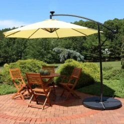 Sunnydaze Decor Sunnydaze Outdoor Steel Cantilever Offset Patio Umbrella With Solar LED Lights, Air Vent, Crank, And Base - 9' -Sunnydaze Decor GUEST a4c35225 8d6b 43e5 8a9c a689cc84bd8e