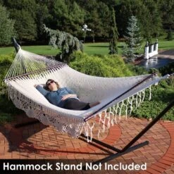 Sunnydaze Decor Sunnydaze Heavy-Duty Deluxe Hand-Woven Cotton American-Style Mayan Hammock With Spreader Bars - 770 Lb Weight Capacity 11 Sunnydaze Decor Sunnydaze Heavy-Duty Deluxe Hand-Woven Cotton American-Style Mayan Hammock With Spreader Bars - 770 Lb Weight Capacity -Sunnydaze Decor GUEST a6538edc 542e 4813 b570 52c7bd35c58d