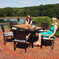 Sunnydaze Decor Sunnydaze Outdoor Rattan And Acacia Wood Carlow Patio Dining Set With Table, Chairs, And Seat Cushions - 7pc -Sunnydaze Decor GUEST a697a0c1 814b 4ddc aaa6 e477591461e0
