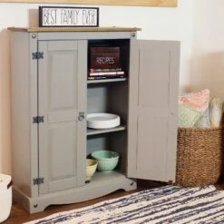 Sunnydaze Decor Sunnydaze 2-Door, 2-Shelf Accent Cupboard - Solid Pine - Gray - 43" H -Sunnydaze Decor GUEST a6a1c58e 5d29 40f8 a8a0 90df82e33b50