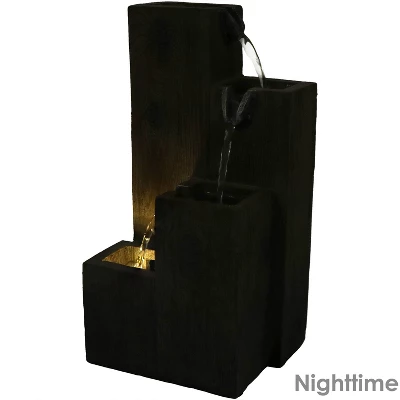 Sunnydaze Decor Sunnydaze Indoor Home Office Polyresin Faux Wooden Tiered Columns Tabletop Fountain With LED Lights - 13" 5 Sunnydaze Decor Sunnydaze Indoor Home Office Polyresin Faux Wooden Tiered Columns Tabletop Fountain With LED Lights - 13" - Image 3