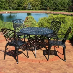 Sunnydaze Decor Sunnydaze Outdoor Crossweave Design Black Cast Aluminum Round Patio Dining Furniture Set With Table And Chairs, 5pc -Sunnydaze Decor GUEST a9b39b6e 7e15 4c1d 912f 97abeb16aa5c