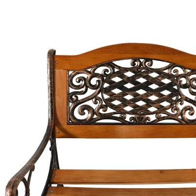 Sunnydaze Decor Sunnydaze 2-Person Ivy Crossweave Design Cast Iron And Wood Frame Outdoor Garden Bench 5 Sunnydaze Decor Sunnydaze 2-Person Ivy Crossweave Design Cast Iron And Wood Frame Outdoor Garden Bench - Image 3