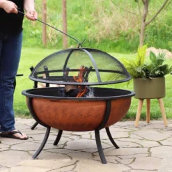 Sunnydaze Decor Sunnydaze Outdoor Portable Camping Or Backyard Large Round Fire Pit Bowl With Spark Screen, Wood Grate, And Log Poker - 32" - Copper Finish -Sunnydaze Decor GUEST aae1d161 99fc 48ff a673 059ab58665ac