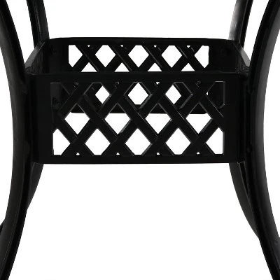 Sunnydaze Decor Sunnydaze Outdoor Crossweave Design Black Cast Aluminum Round Patio Dining Table With Umbrella Hole 4 Sunnydaze Decor Sunnydaze Outdoor Crossweave Design Black Cast Aluminum Round Patio Dining Table With Umbrella Hole - Image 2