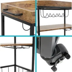Sunnydaze Decor Sunnydaze 3 Tier Rustic Industrial Style Rolling Indoor Bar Cart With Wine Bottle And Stemware Rack -Sunnydaze Decor GUEST ac8a8966 d8d7 4f72 887a 8cbdda2bebdb