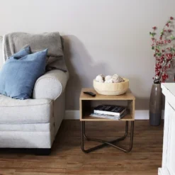 Sunnydaze Decor Sunnydaze Indoor Industrial-Style Nightstand With Open Shelf - MDP - Brown -Sunnydaze Decor GUEST adda876f cbb4 4a19 b8ae 02db93f6a1c6