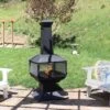 Sunnydaze Decor Sunnydaze Outdoor Backyard Patio Steel 360-Degree View Wood-Burning Fire Pit Chiminea With Wood Grate And Poker - 57" - Black -Sunnydaze Decor GUEST aecd3993 b52e 4ce7 8e73 f6ed83b7c94f