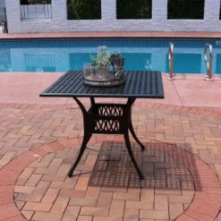 Sunnydaze Decor Sunnydaze Square Cast Aluminum Outdoor Patio Dining Table With Umbrella Hole, Black -Sunnydaze Decor GUEST b01f7746 f327 47db 907f 35adec7a7bf0