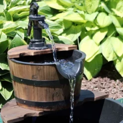 Sunnydaze Decor Sunnydaze 23"H Electric Fir Wood 2-Tier Farmhouse Barrel With Metal Decorative Hand Pump Outdoor Water Fountain -Sunnydaze Decor GUEST b0abafc3 c8da 491e 95e2 f6a56d033f16