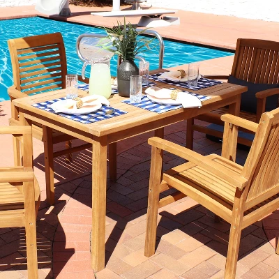 Sunnydaze Decor Sunnydaze Outdoor Solid Teak Wood With Stained Finish Rectangular Patio Dining Table - 48" - Light Brown 3 Sunnydaze Decor Sunnydaze Outdoor Solid Teak Wood With Stained Finish Rectangular Patio Dining Table - 48" - Light Brown