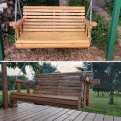 Sunnydaze Decor Sunnydaze Outdoor 2-Person Traditional Wooden Porch Swing With Hanging Chains - 58.5-Inch - Brown 14 Sunnydaze Decor Sunnydaze Outdoor 2-Person Traditional Wooden Porch Swing With Hanging Chains - 58.5-Inch - Brown -Sunnydaze Decor GUEST b2e1fa84 9b8d 4911 8730 c605433278a2