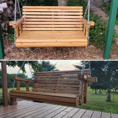 Sunnydaze Decor Sunnydaze Outdoor 2-Person Traditional Wooden Porch Swing With Hanging Chains - 58.5-Inch - Brown 8 Sunnydaze Decor Sunnydaze Outdoor 2-Person Traditional Wooden Porch Swing With Hanging Chains - 58.5-Inch - Brown - Image 6