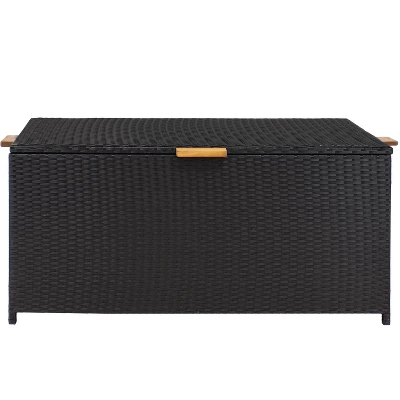 Sunnydaze Decor Sunnydaze 75 Gallon Indoor/Outdoor Acacia Wood And Resin Wicker Storage Deck Box With Hinged Lid 11 Sunnydaze Decor Sunnydaze 75 Gallon Indoor/Outdoor Acacia Wood And Resin Wicker Storage Deck Box With Hinged Lid - Image 9