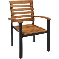 Sunnydaze Decor Sunnydaze 2pk Julian Acacia Wood And Steel Outdoor Patio Arm Chairs -Sunnydaze Decor GUEST b418da10 9703 41b7 a69a bd2a181da25a