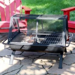 Sunnydaze Decor Sunnydaze Outdoor Camping Or Backyard Rectangular Northland Fire Pit With Cooking Grill Grate, Spark Screen, Log Poker, And Fire Pit Cover - 36" -Sunnydaze Decor GUEST b46de6e0 0a2c 4b31 8095 211b2ff3f3bb