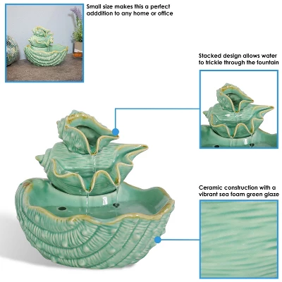 Sunnydaze Decor Sunnydaze Indoor Home Decorative Stacked Tiered Seashells Tabletop Water Fountain Feature - 7" - Green 9 Sunnydaze Decor Sunnydaze Indoor Home Decorative Stacked Tiered Seashells Tabletop Water Fountain Feature - 7" - Green - Image 7