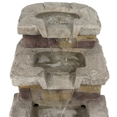 Sunnydaze Decor Sunnydaze 21"H Electric Polyresin 3-Tier Brick Steps Outdoor Water Fountain With LED Light 4 Sunnydaze Decor Sunnydaze 21"H Electric Polyresin 3-Tier Brick Steps Outdoor Water Fountain With LED Light - Image 2
