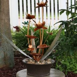 Sunnydaze Decor Sunnydaze 28"H Electric Polyresin Copper-Look Flower Blossoms Outdoor Water Fountain