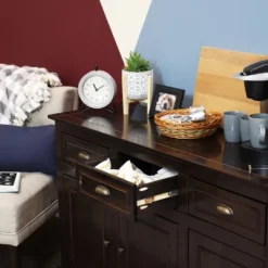 Sunnydaze Decor Sunnydaze Sideboard With 3 Drawers And 3 Doors - Solid Pine Construction - Dark Brown- 32" -Sunnydaze Decor GUEST b89f3e36 7da9 4569 8aaa 0dc0c45d5d5a