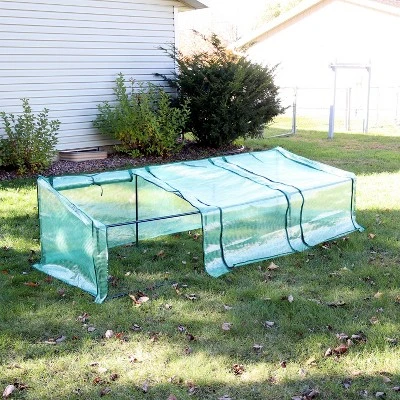 Sunnydaze Decor Sunnydaze Outdoor Portable Slanted Top Plant Shelter Mini Cloche Greenhouse With Zipper Doors - Green 2 Sunnydaze Decor Sunnydaze Outdoor Portable Slanted Top Plant Shelter Mini Cloche Greenhouse With Zipper Doors - Green