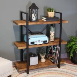 Sunnydaze Decor Sunnydaze 3 Shelf Industrial Style Wall-Mounted Floating Shelf With Wood Veneer Shelves -Sunnydaze Decor GUEST bb566cc0 5605 401e ac70 478cb5aadfa5