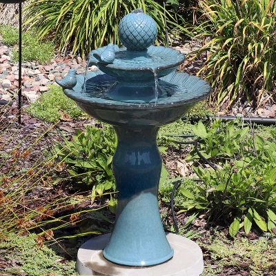 Sunnydaze Decor Sunnydaze 27"H Electric Green Ceramic 2-Tier Resting Birds Outdoor Water Fountain 3 Sunnydaze Decor Sunnydaze 27"H Electric Green Ceramic 2-Tier Resting Birds Outdoor Water Fountain