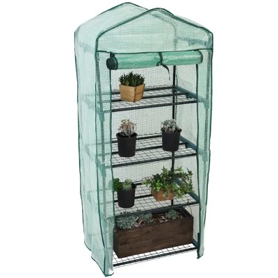 Sunnydaze Decor Sunnydaze Outdoor Portable Growing Rack 4-Tier Greenhouse With Roll-Up Door - 4 Shelves - Green 10 Sunnydaze Decor Sunnydaze Outdoor Portable Growing Rack 4-Tier Greenhouse With Roll-Up Door - 4 Shelves - Green - Image 8
