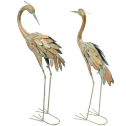 Sunnydaze Decor Sunnydaze Golden Crane Metal Outdoor Elegant Garden Statue - Gold/Blue – 2pc -Sunnydaze Decor GUEST bcd6e735 b99a 48a9 8272 6ac519facd70