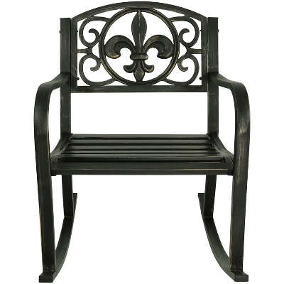 Sunnydaze Decor Sunnydaze Traditional Fleur-de-Lis Design Cast Iron And Steel Outdoor Rocking Chair 9 Sunnydaze Decor Sunnydaze Traditional Fleur-de-Lis Design Cast Iron And Steel Outdoor Rocking Chair - Image 7
