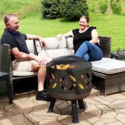 Sunnydaze Decor Sunnydaze Outdoor Camping Or Backyard Cast Iron Retro Round Fire Pit Bowl With Handles And Spark Screen - 26" - Black -Sunnydaze Decor GUEST bf6e0db9 fb4f 4ef2 9a98 93ad6fb0f952