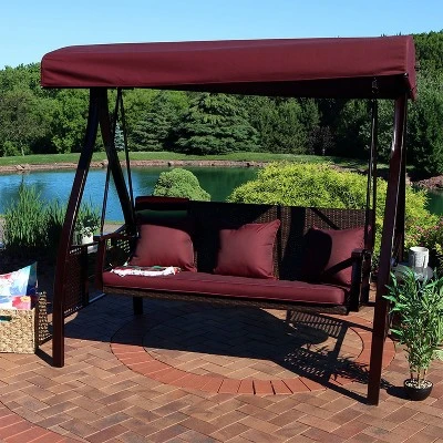 Sunnydaze Decor Sunnydaze Outdoor Deluxe 3-Person Patio Swing With Tilting Canopy Shade, Cushions And Side Tables 3 Sunnydaze Decor Sunnydaze Outdoor Deluxe 3-Person Patio Swing With Tilting Canopy Shade, Cushions And Side Tables