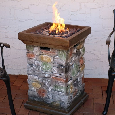 Sunnydaze Decor Sunnydaze Outdoor Cast Rock Design Propane Gas Fire Pit Column For Outside Patio & Deck With Lava Rocks, Waterproof Cover And Steel Burner - 30" 3 Sunnydaze Decor Sunnydaze Outdoor Cast Rock Design Propane Gas Fire Pit Column For Outside Patio & Deck With Lava Rocks, Waterproof Cover And Steel Burner - 30" - Image 2