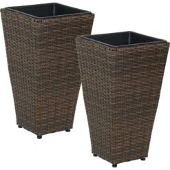 Sunnydaze Decor Sunnydaze Modern Decorative Standing Square Polyrattan Planter Containers - Brown - 2-Pack -Sunnydaze Decor GUEST c02e1c56 4a51 4bbf 80d1 abe7f58fbadc