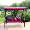 Sunnydaze Decor Sunnydaze 3-Person Outdoor Patio Swing With Adjustable Canopy Shade, Foldable Side Tables, Cushions And Pillow, Merlot -Sunnydaze Decor GUEST c137f2fd b63a 460a a3fd 2723935b723a