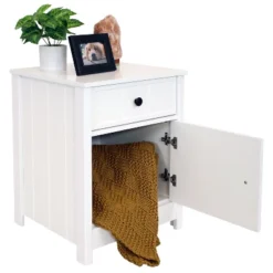 Sunnydaze Decor Sunnydaze Beadboard Nightstand Side Table With Drawer And Cabinet - 23.75" H - White -Sunnydaze Decor GUEST c1598ae3 31de 418d 8922 c7da416dd5f9