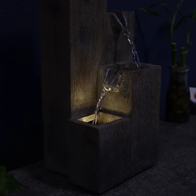 Sunnydaze Decor Sunnydaze Indoor Home Office Polyresin Faux Wooden Tiered Columns Tabletop Fountain With LED Lights - 13" 3 Sunnydaze Decor Sunnydaze Indoor Home Office Polyresin Faux Wooden Tiered Columns Tabletop Fountain With LED Lights - 13"