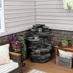 Sunnydaze Decor Sunnydaze 38"H Electric Polyresin And Fiberglass Stacked Shale Waterfall Outdoor Water Fountain With LED Lights -Sunnydaze Decor GUEST c2c8a8d9 1963 45dd adc3 129ee27a84a7