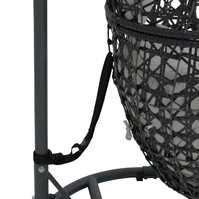 Sunnydaze Decor Sunnydaze Outdoor Resin Wicker Patio Cordelia Hanging Basket Egg Chair Swing With Cushion, Headrest, And Steel Stand Set- 3pc 7 Sunnydaze Decor Sunnydaze Outdoor Resin Wicker Patio Cordelia Hanging Basket Egg Chair Swing With Cushion, Headrest, And Steel Stand Set- 3pc - Image 5