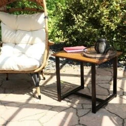 Sunnydaze Decor Sunnydaze Outdoor Rectangle Side Table - Chestnut With Powder-Coated Steel Frame - Brown -Sunnydaze Decor GUEST c3aeb2aa 40b7 445a 9cec b8164302448a